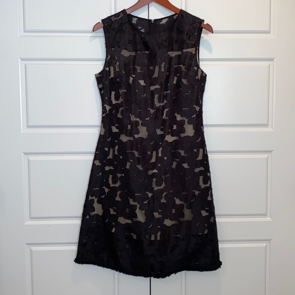 Nwt Black Lasercut Dress With Fringe Details On Hem. Size Large